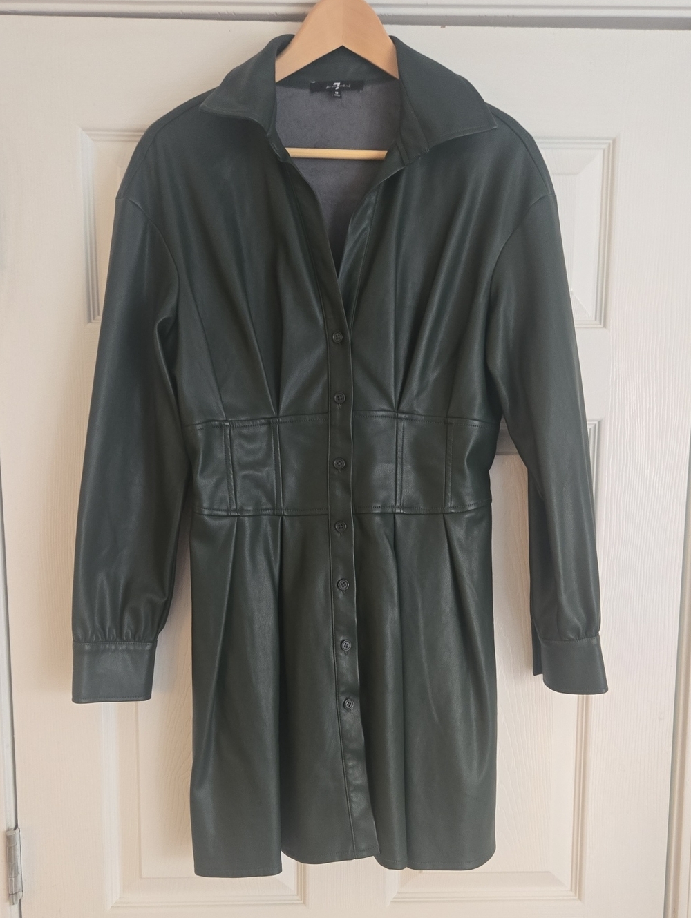 7 For All Mankind Dark Green Faux Leather Button-Front Jacket